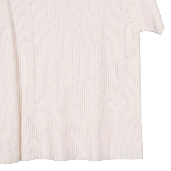 Designers Originals Sweater Shirt Petite S Womens White Ribbed Luxelon Beads - Picture 2 of 5